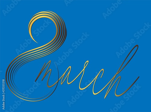 8 march invitation card. Gold 8 march in modern style on light background. Brochure design. International women day. Luxury vector pattern. Beautiful spring card.