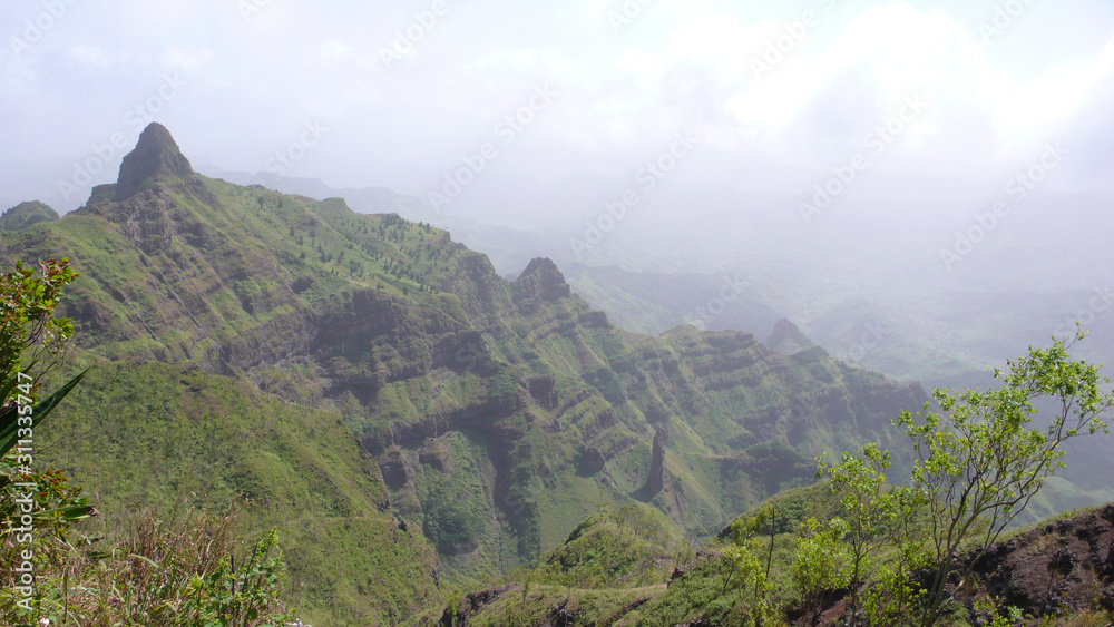 wild jungle mountain and tropical forest landscape in the Cape Verde Islands
