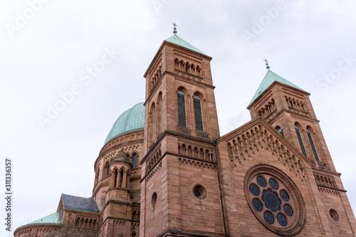 view of the Saint-Pierre-le-Jeune Catholic church in Strasbourg