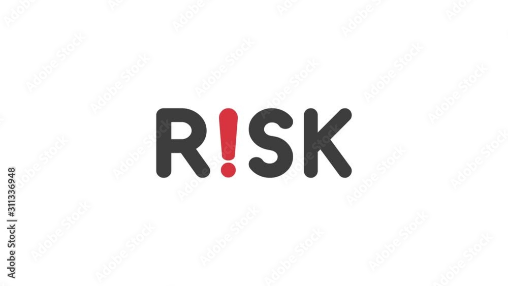Animation of risk word with exclamation mark, white background. Animation of risk word with exclamation mark, white background.