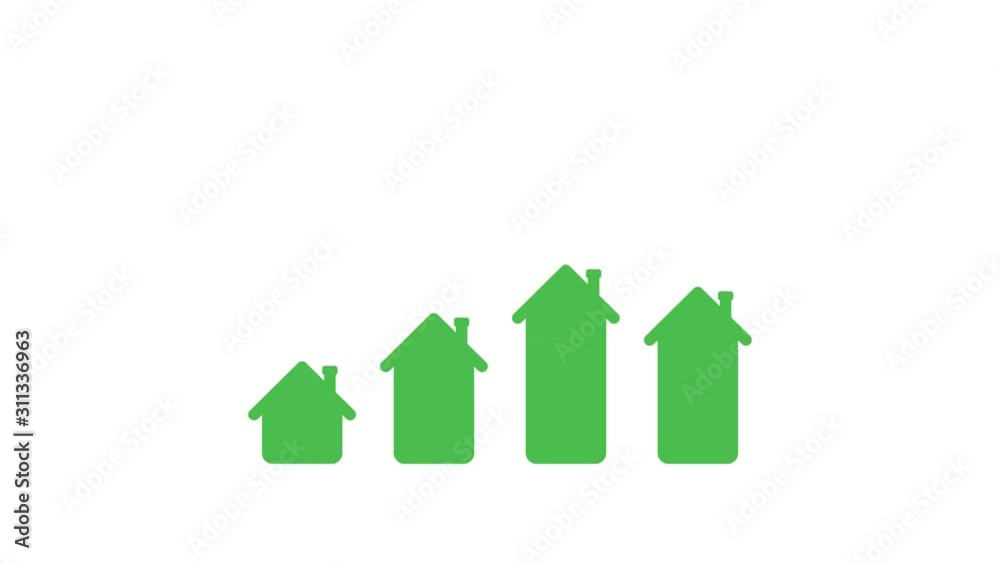 Animation of house values, prices chart moving up, white background. Animation of house values, prices chart moving up, white background.