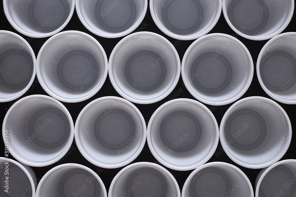 Plastic white disposable cups, seen from above Plastic white disposable cups, seen from above