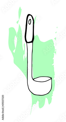 Hand drawing spatula for a frying pan. Outline sketch of turner for cook food. Kitchen accessories.