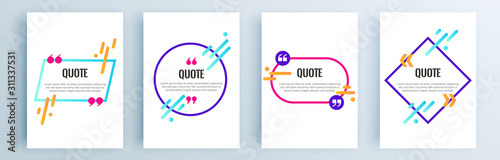 Quote frames blank templates set. Text in brackets, citation empty speech bubbles, quote bubbles. Textbox isolated on color background. Vector illustration.