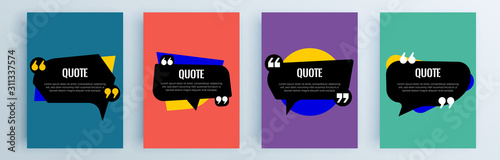 Quote frames blank templates set. Text in brackets, citation empty speech bubbles, quote bubbles. Textbox isolated on color background. Vector illustration.