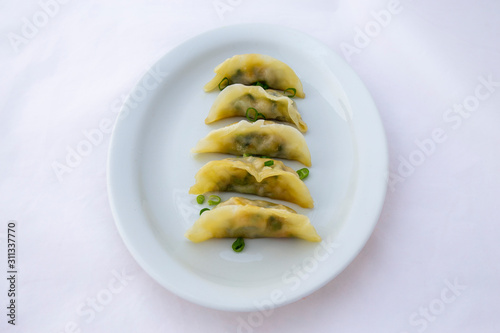 Gyoza seafood dumplings with soy sauce