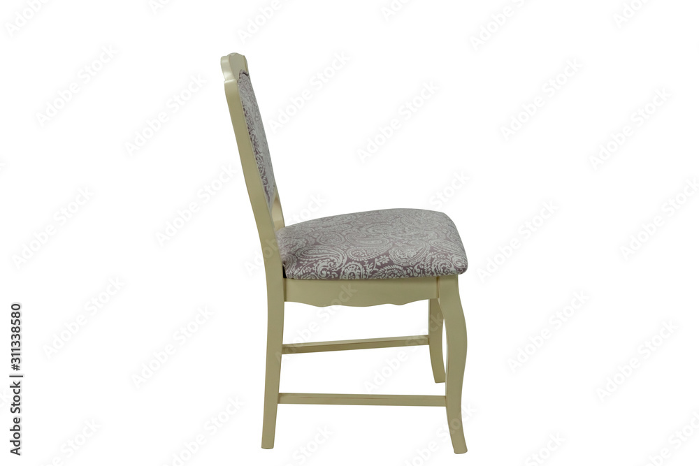 wooden beige chair with a soft seat and back on a white background wooden beige chair with a soft seat and back on a white background