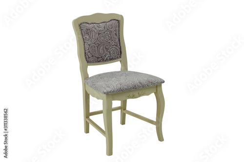 wooden beige chair with a soft seat and back on a white background