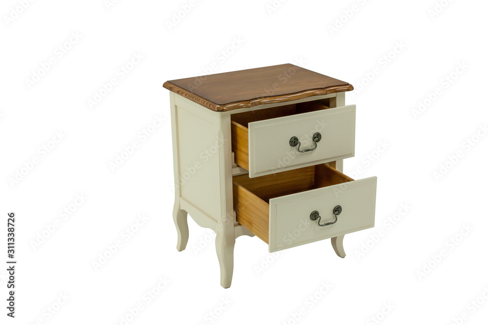 wooden nightstand with two drawers on a white background wooden nightstand with two drawers on a white background
