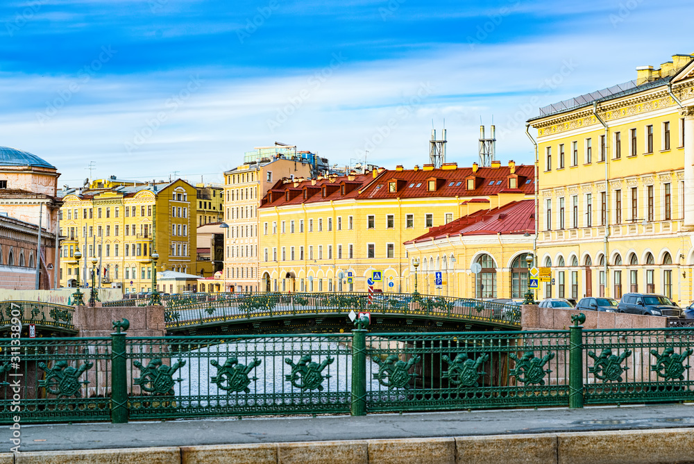 New-Stables bridge on Canal Gribobedov. Urban View of Saint Petersburg. Russia.