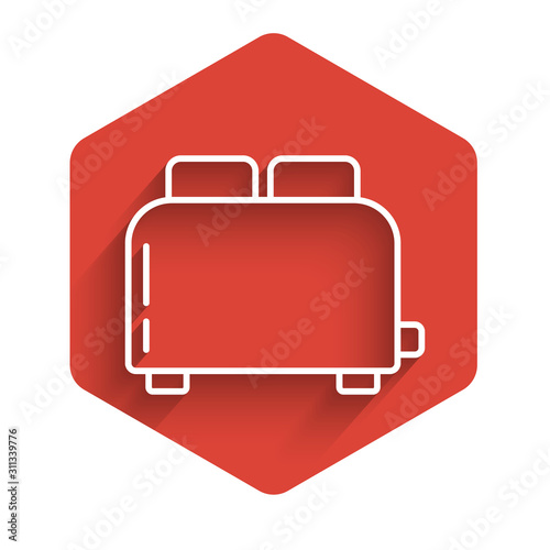 Quadro su tela White line Toaster with toasts icon isolated with long shadow