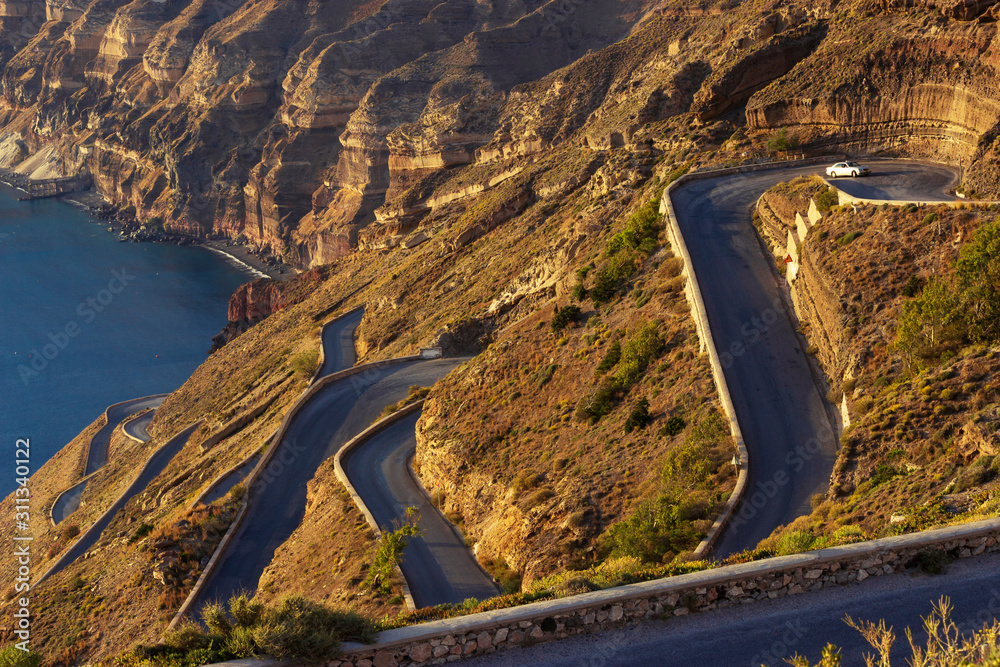 Scenic serpantin road, Santorini, Greece