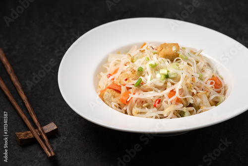 Asia noodle with vegetable food background