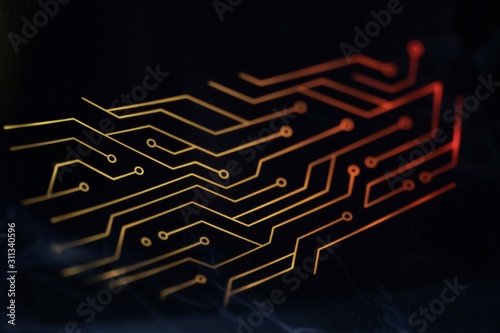 Close up of Computer RGB gaming electronic circuit, Illuminated by colored LED