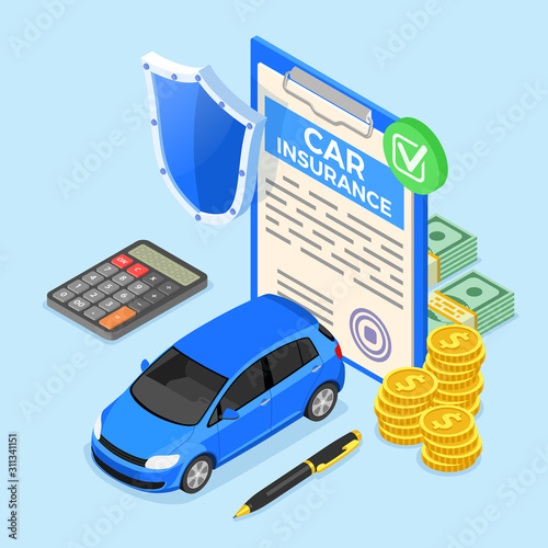 Car Insurance Isometric Concept