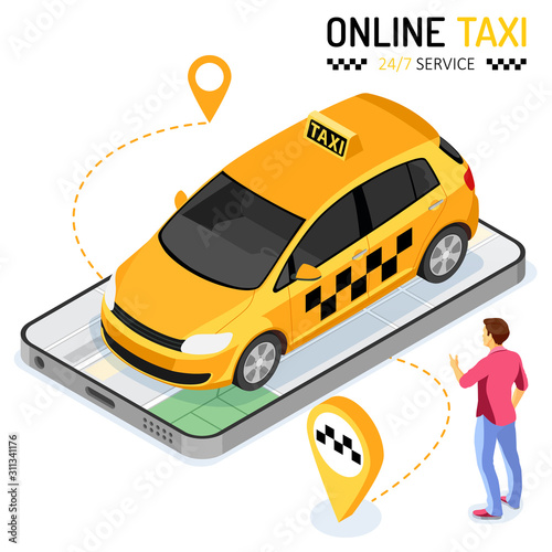 Online Taxi Isometric Concept