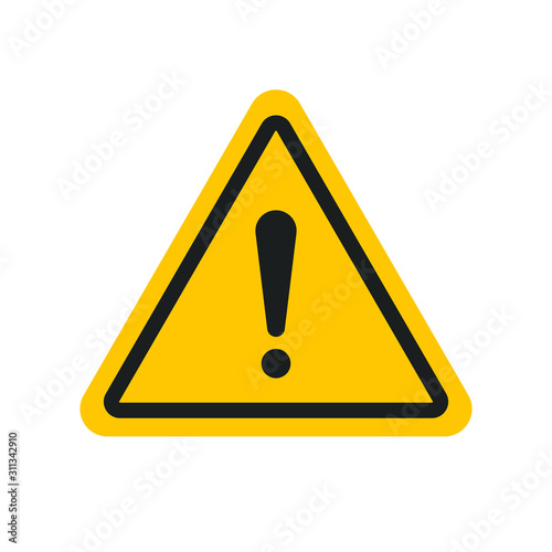 Caution warning sign message. Editable triangle hazard symbol vector icon with stroke for 64x64 pixel design. A flat yellow symbol with exclamation mark isolated on white background. Danger notice.