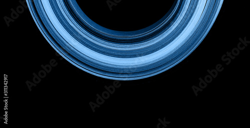 Macro photo of bright wavy paper tapes on isolated black background. Abstract modern background in trendy blue color. Color of the year 2020 concept. Futuristic concept.