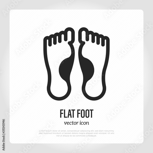 Flat foot thin line icon. Vector illustration of foot deformation.