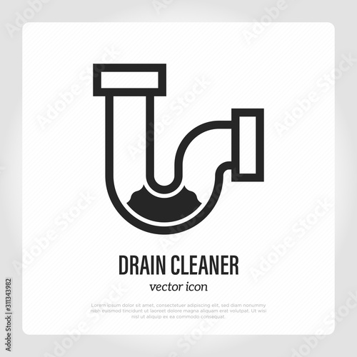 Drain cleaning thin line icon. Clogged pipe. Logo for plumbing. Vector illustration.