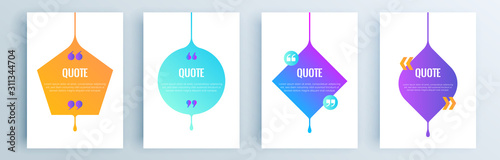 Quote frames blank templates set. Text in brackets, citation empty speech bubbles, quote bubbles. Textbox isolated on color background. Vector illustration.