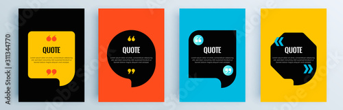 Quote frames blank templates set. Text in brackets, citation empty speech bubbles, quote bubbles. Textbox isolated on color background. Vector illustration.