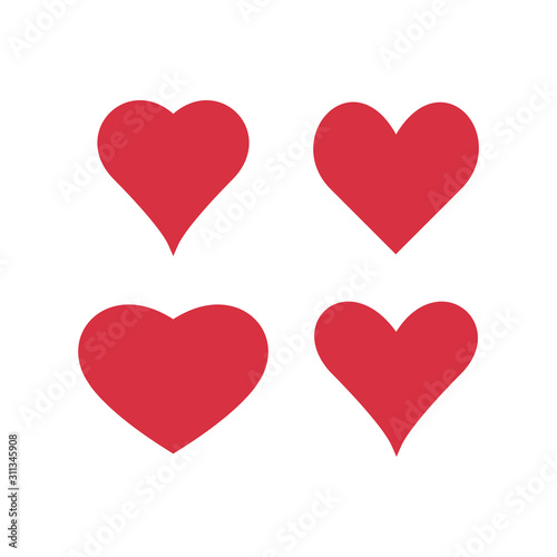 Set of red hearts icons. Love symbols. Vector illustration.