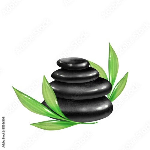 Black spa stones isolated on white background