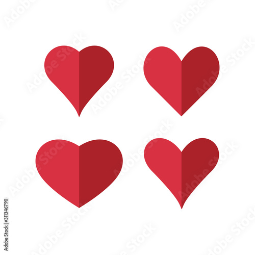 Set of red hearts icons. Love symbols. Vector illustration.