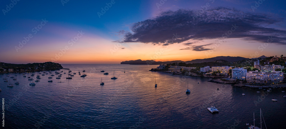 Aerial view over Costa de la Calma and Santa Ponca with hotels and beaches, Costa de la Calma, Caliva region, Mallorca, Balearic Islands, Spain