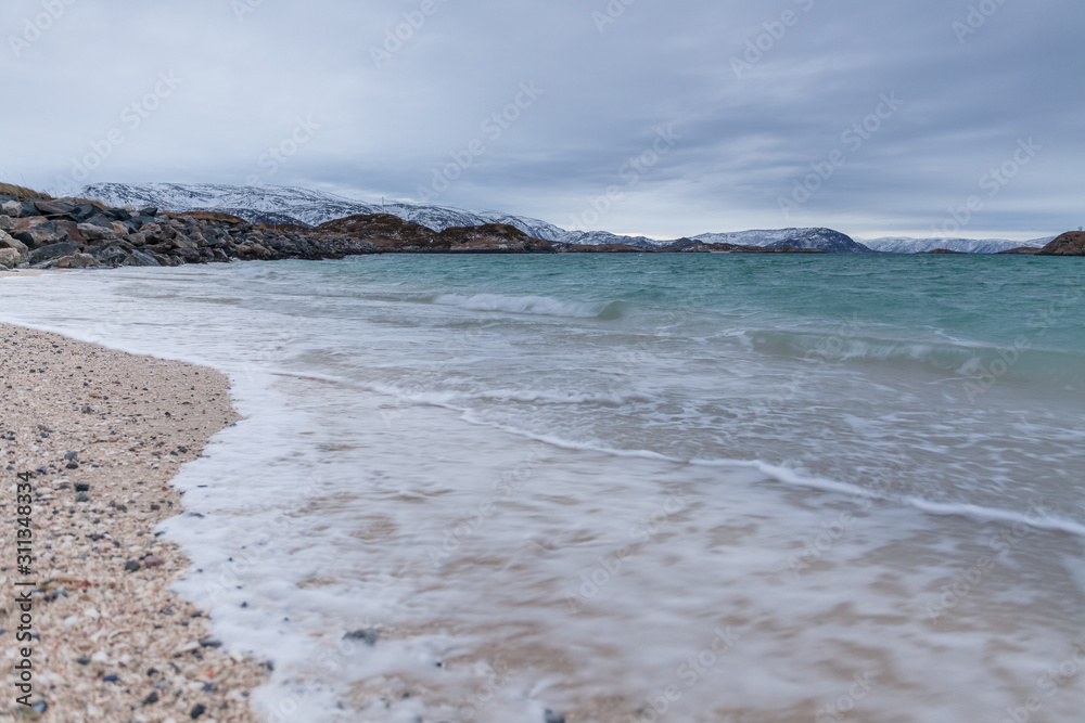 beautiful view over sand beach. Sommaroy, Norway . Polar night. long shutter speed beautiful view over sand beach. Sommaroy, Norway . Polar night. long shutter speed