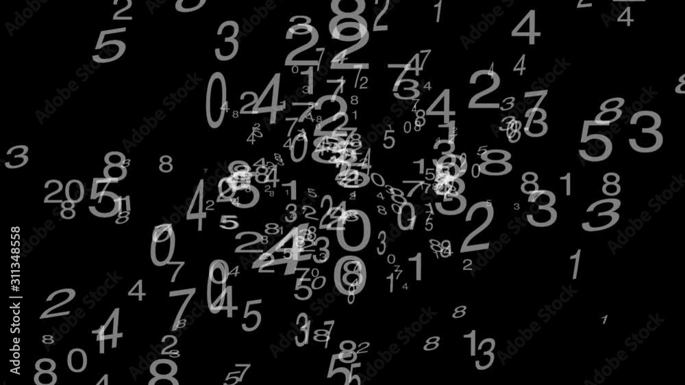 Abstract background of jumble of chaotic moving numbers. Alpha Channel