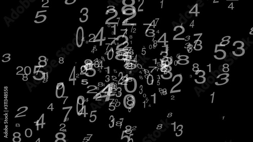 Abstract background of jumble of chaotic moving numbers. Alpha Channel