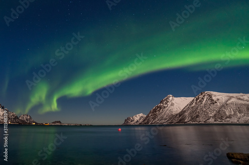 beautiful northern lights, Aurora borealis over the mountains in the North of Europe - Lofoten islands, Norway © Tatiana