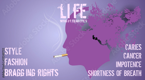 Illustration of a Smoking person and the aftermath. Vector illustration of a man with a cigarette whose brains are shattered.