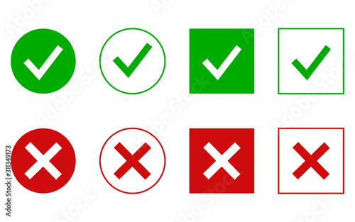 Checkmark cross on white background. Isolated vector sign symbol.Test question. Checkmark icon set. Flat vector icon. EPS 10