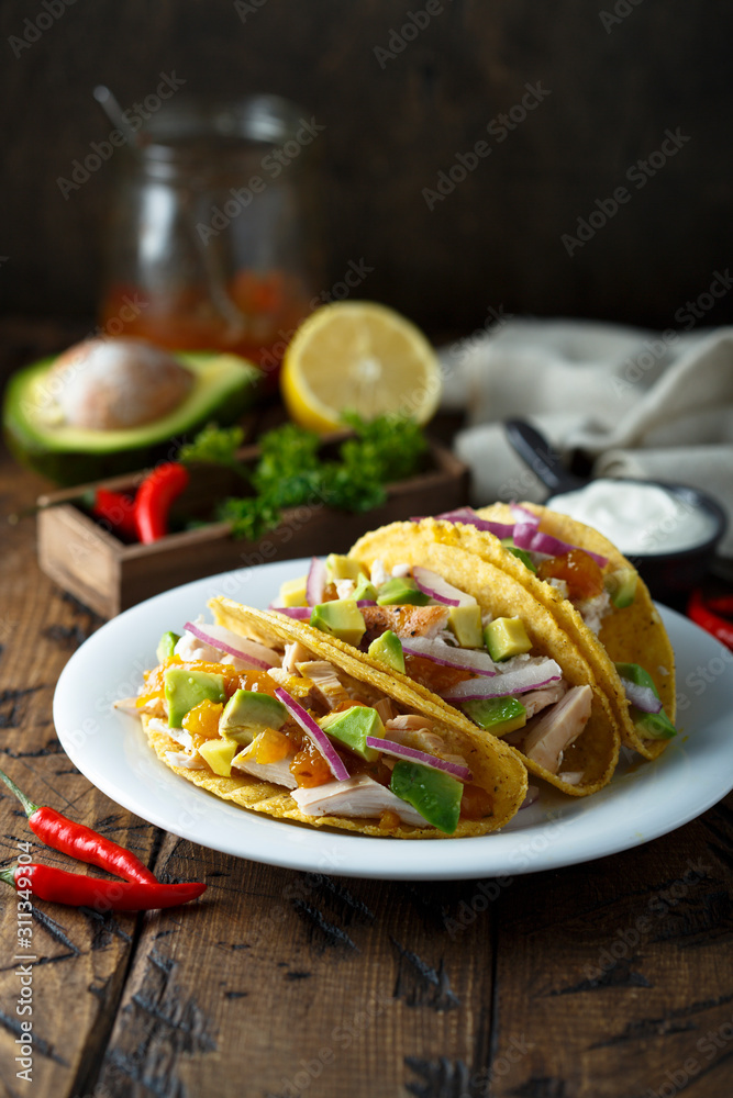 Homemade chicken taco with avocado Homemade chicken taco with avocado