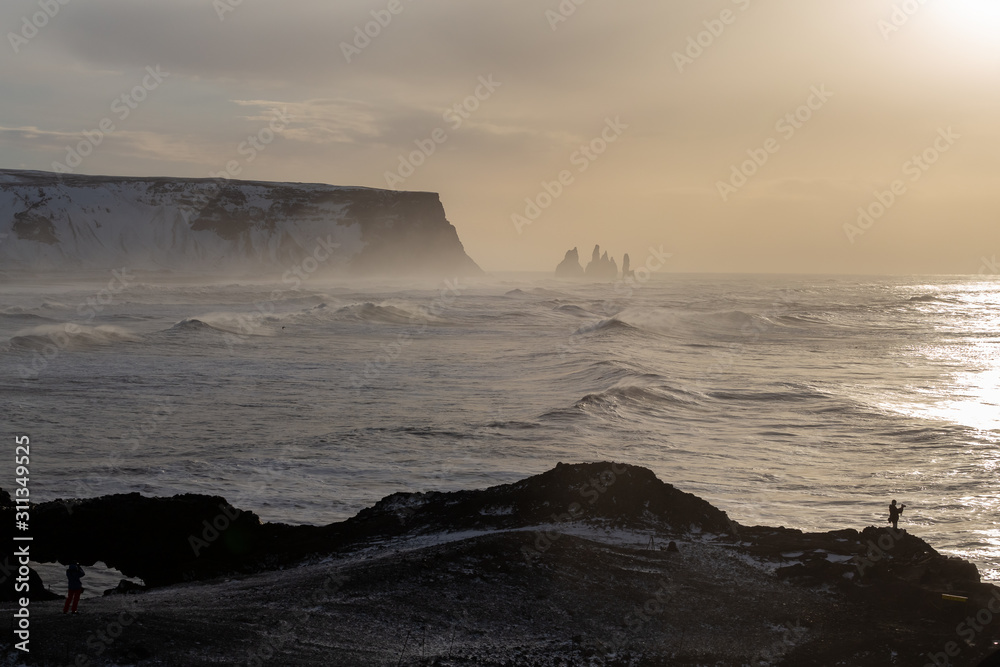 View from Vik beach during heavy storm, Iceland
