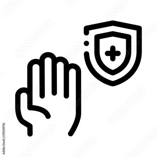 Hand Shield With Cross Icon Vector. Outline Hand Shield With Cross Sign. Isolated Contour Symbol Illustration