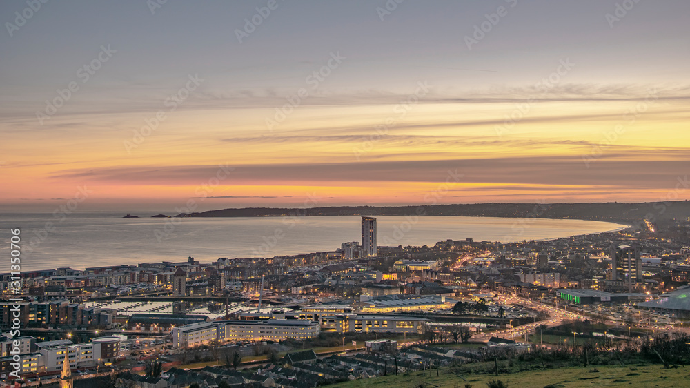 Swansea City at sunset, Wales, UK