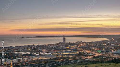 Swansea City at sunset, Wales, UK photo