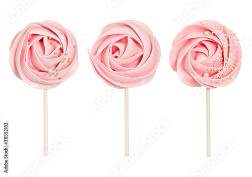 Set of meringue rose shaped isolated on white