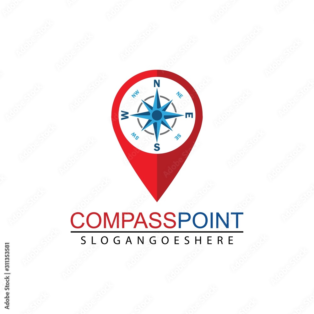 Icon pin illustration, map marker with compass in a circle. Icon pin illustration, map marker with compass in a circle.
