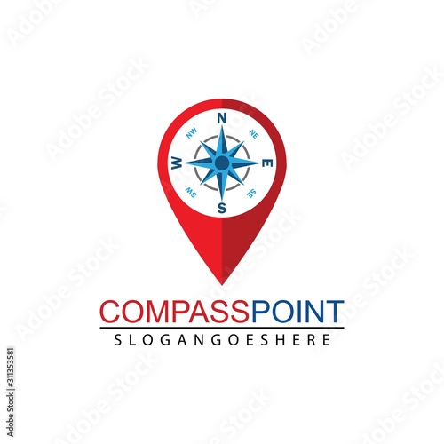 Icon pin illustration  map marker with compass in a circle.