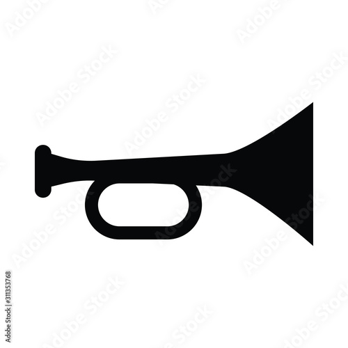 A black and white vector silhouette of a trumpet