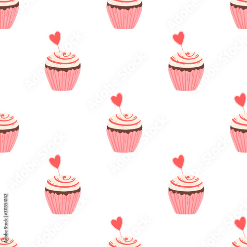 Cupcake pattern with jam decorated for Valentine's day.