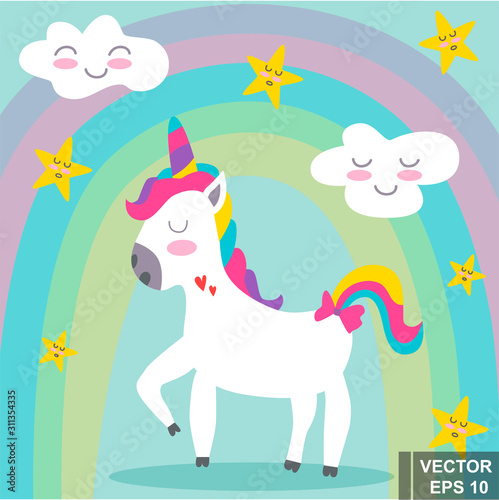 Unicorn. Cute style. Children s. For printing on postcards. For your design. Magic.