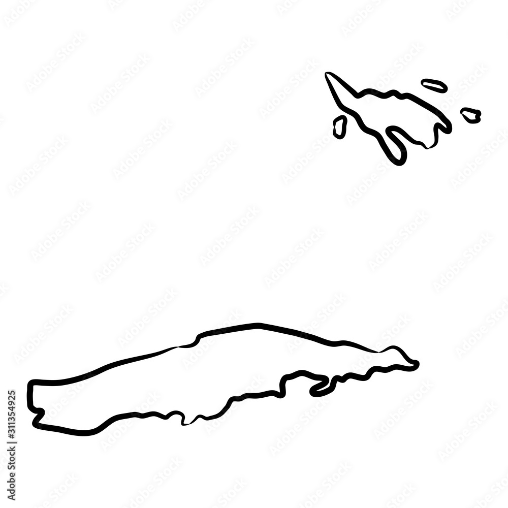Spanish Virgin Islands map from the contour black brush lines different thickness on white background. Vector illustration. Spanish Virgin Islands map from the contour black brush lines different thickness on white background. Vector illustration.