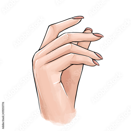 Vector Beautiful woman hand with nude nail polish.