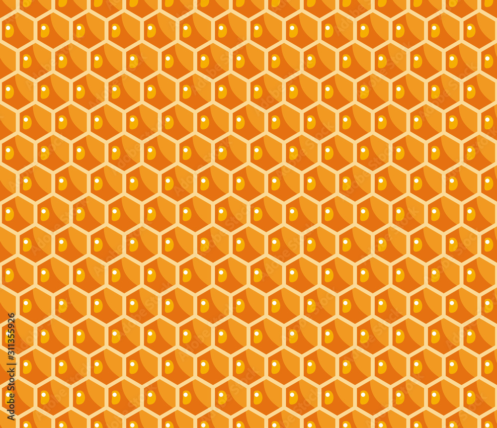 Honeycombs seamless pattern. Vector illustration in cartoon flat style.